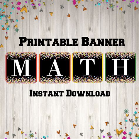 The Printable Banner For Math Is Displayed On A Wooden Background With