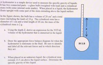 Answered A Hydrometer Is A Simple Device Used To Bartleby