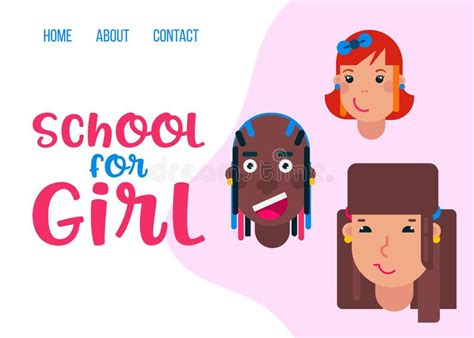 Happy School Girls Faces Of Different Nationality Vector Web Template