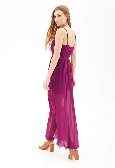 Forever 21 Pleated Chiffon Maxi Dress In Pink Fuchsia Lyst