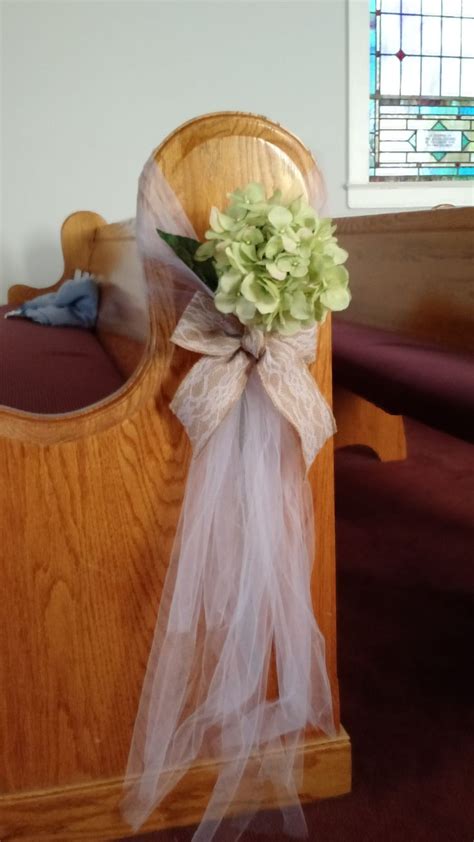 Church Pew Decoration Silk Hydrangea Tulle And Burlap Ribbon With