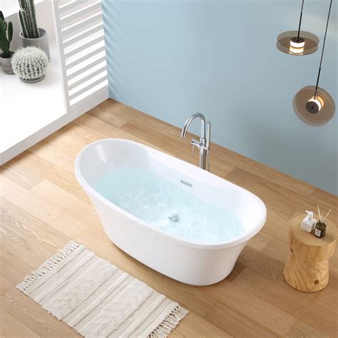 Ove Decors Riley 29 In X 60 In White Acrylic Oval Freestanding Soaking Bathtub With Faucet And