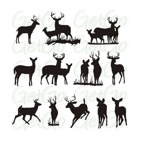 Deer Silhouette Printable Graphic Artwork Clip Art Vector Etsy Deer