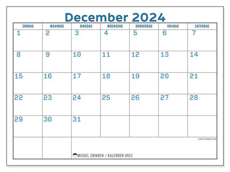Kalender December 2024 Om Af Te Drukken 49ZZ Michel Zbinden NL