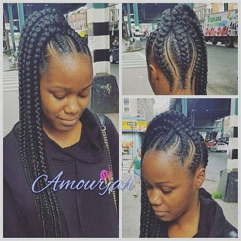 Wrap your traditional high ponytail with a french braid to create this cute look. Banana up do! | Feed in braids hairstyles, Feed in braids ...