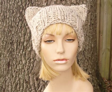 Chunky Knit Hat Cat Hat With Ears Womens Hat Mens Hat Etsy