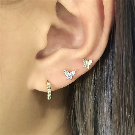 14K Solid Gold Studs Butterfly Earrings 14K Gold Studs Tiny Etsy