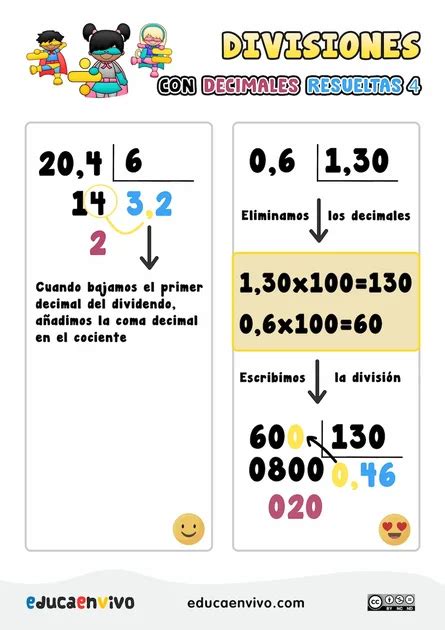 Ejercicios De Divisiones Con Decimales Y Soluciones