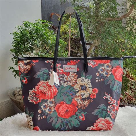 Cath Kidston Large Everyday Zip Tote Bag Black Bouquet Print Womens