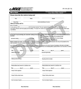 maryland bill  sale form  template