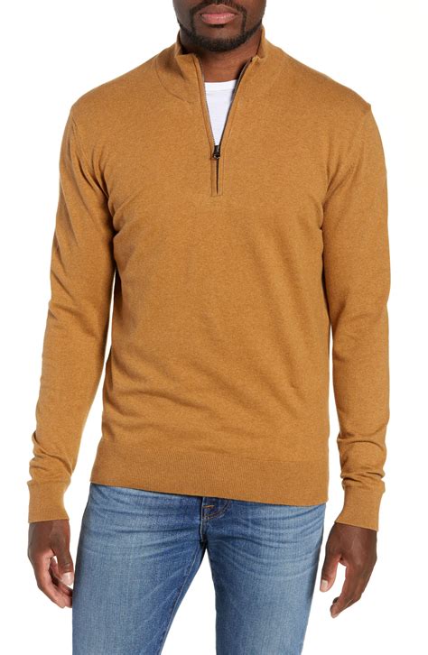 French Connection Stretch Cotton Quarter Zip Sweater In Brown For Men Lyst