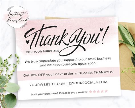 Printable Thank You Business Review Card Template Poshmark Etsy