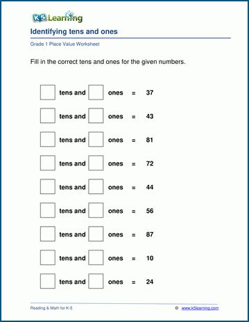 Sign me up for updates relevant to my child's grade. Place Value Worksheet: Tens and Ones | K5 Learning