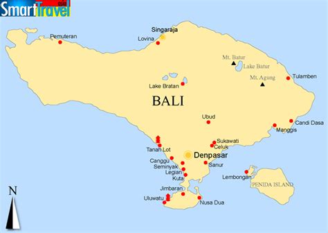 Detailed A4 Printable Map Of Bali Listing Popular Places Cities Tourist Resort Areas Temples