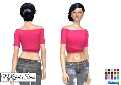 Off Shoulder Brushed Cotton Crop Sweatshirt At Nygirl Sims Sims 4 Updates