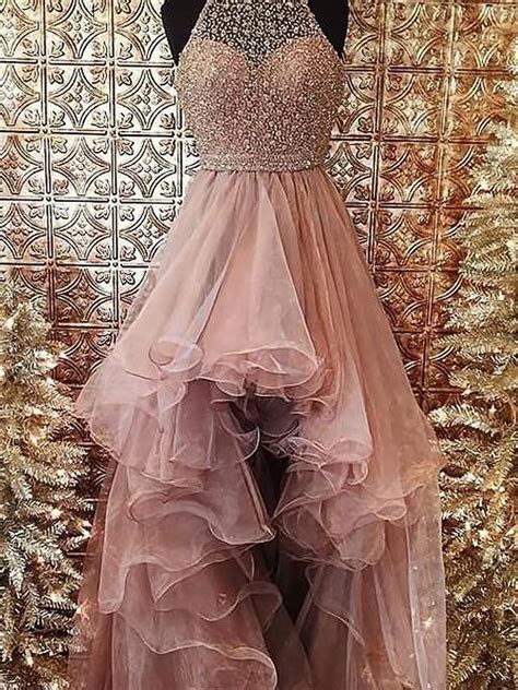 Organza Evening Dresses With Beading Halter Ball Gown Save Up To 60