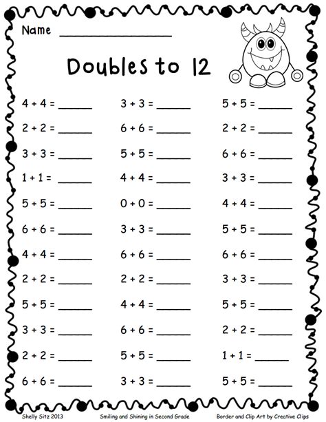 Doubles Worksheet For 1st Grade