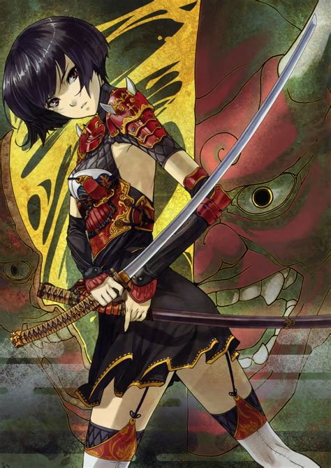 Safebooru Absurdres Armor Black Hair Highres Katana Original Red Eyes Samurai Samurai Armor