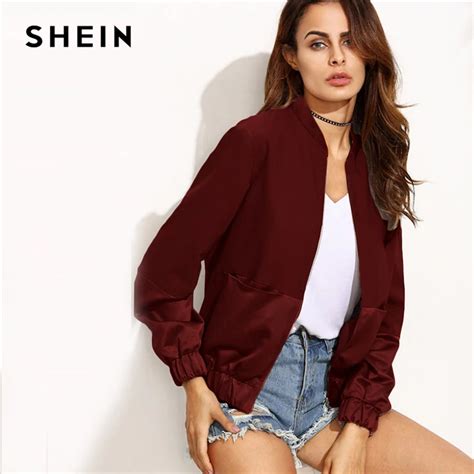 Buy Shein Maroon Casual Color Block Pocket Patchwork
