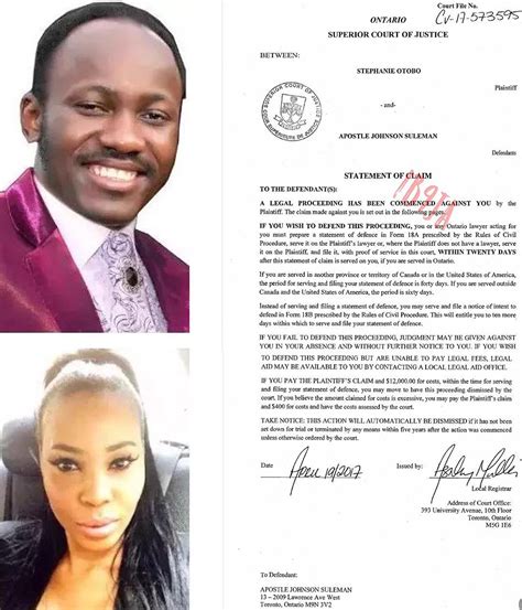 stephanie otobo files 5m lawsuit against apostle suleman in canada celebrities nigeria
