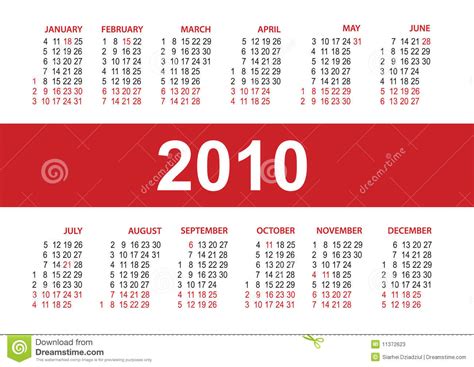 Calendar 2010 Vector Template Stock Vector Illustration Of Colorful