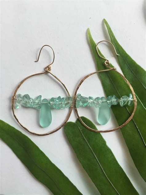 Blue Sea Glass Hoop Earrings By ZataraMarket On Etsy Https Etsy