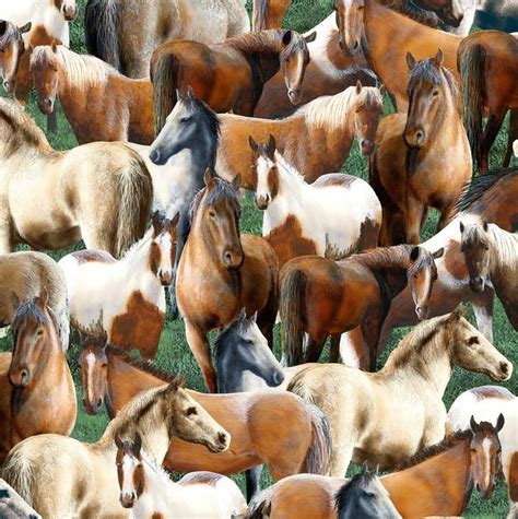 Roaming Wild Horses Allover Green Wilmington Prints 7682 Kanda Fabrics