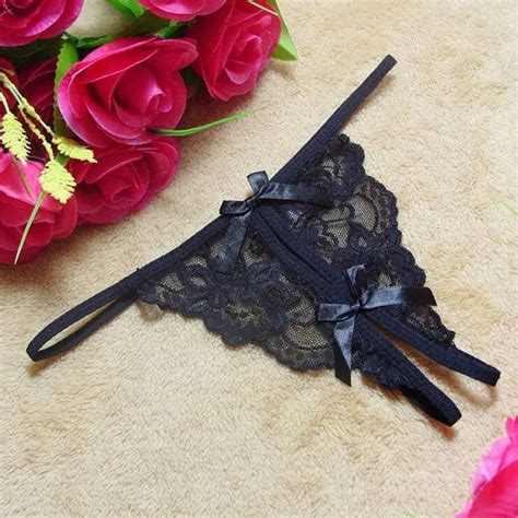 Sexy Lace Bowknot Opening Thong Underwear Panties Lingerie V String G