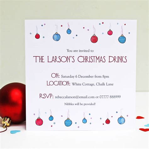 Personalised Baubles And Bubbles Christmas Invitations By Martha Brook