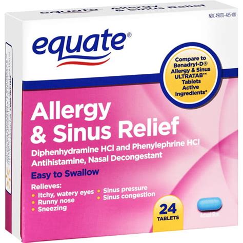 Equate Allergy And Sinus Relief Diphenhydramine Tablets 24 Count