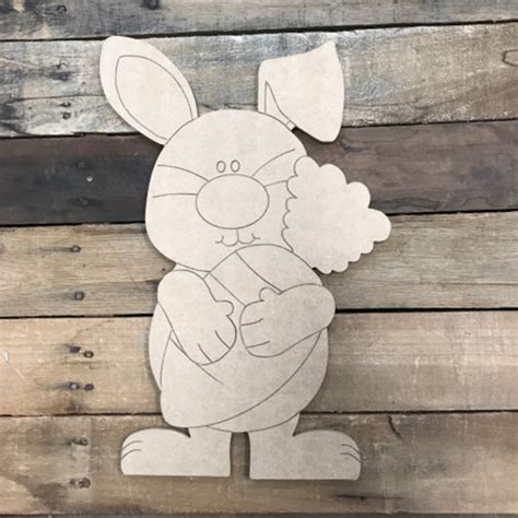 Buy Easter Bunny With Carrot Craft Unfinished Wood Cutout Paint By Line