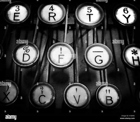 Antique Round Metal Typewriter Keys Detail Black And White Stock