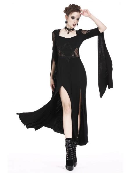 Dark In Love Black Gothic Long Dress With Star Hollow Out