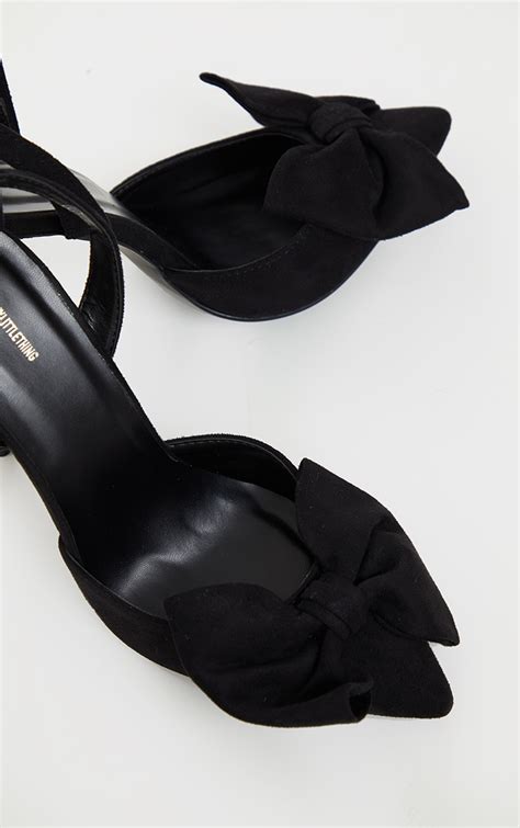 Black Faux Suede Pointed Toe Bow High Heels Prettylittlething