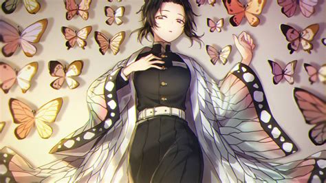 Demon Slayer Shinobu Kochou With Background Of Butterflies Hd Anime