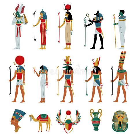 Set Of Egyptian Gods And Goddesses Osiris Horus Ra Hathor Ptah