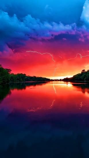 Lightning Sunset River The Iphone Wallpapers