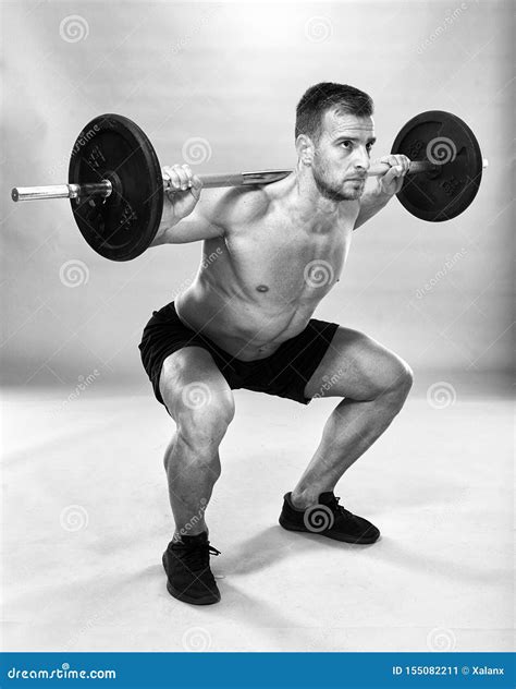 Man Doing Squats With Barbell Stock Image Image Of Exercise Legs