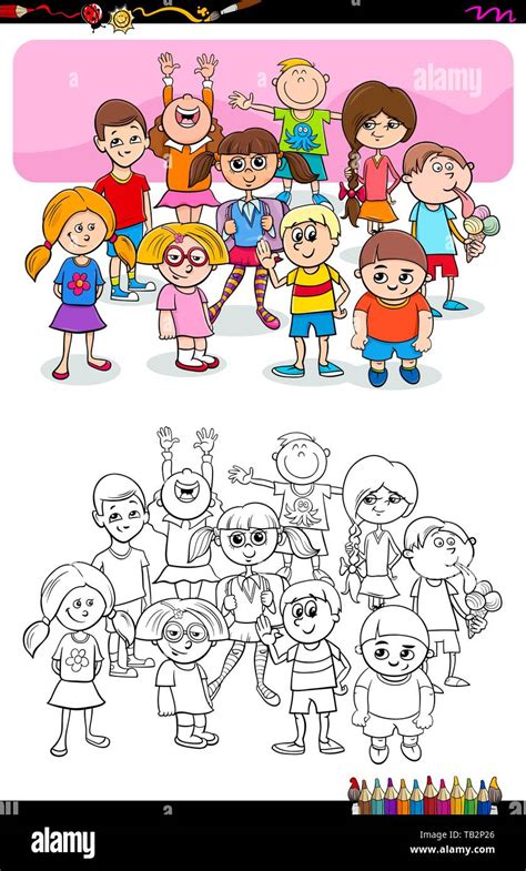 Cartoon Illustration Of Boys And Girls Children Characters Group