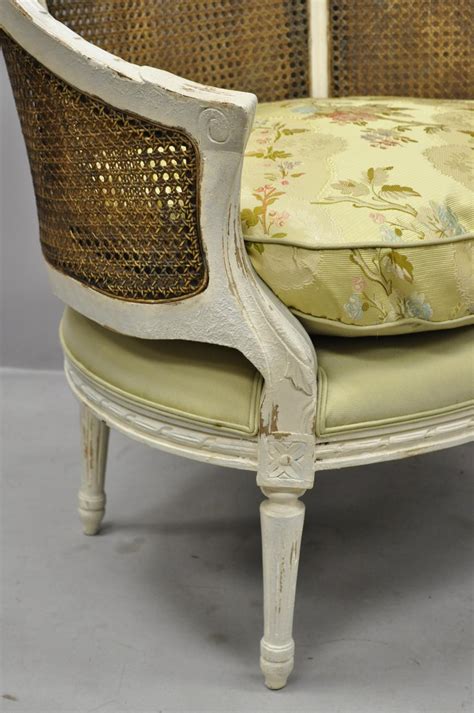 High quality hairdressing salon chair, styling chair for sale. Pair of Caned French Louis XVI Style White Distress ...