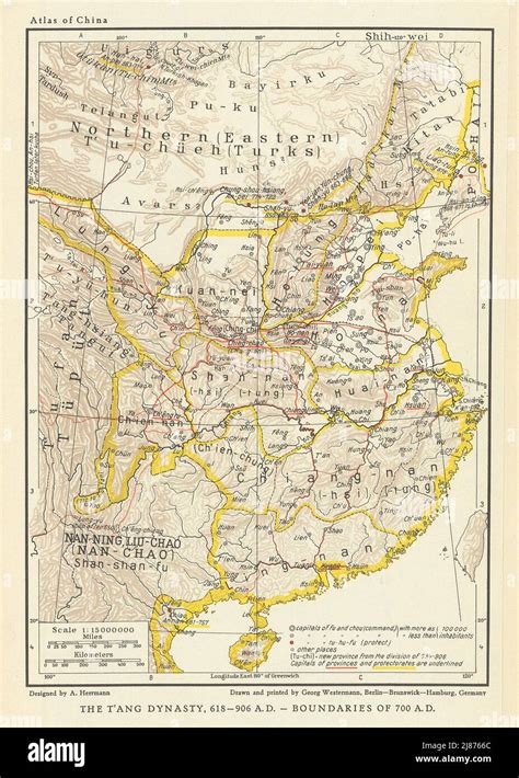 China The Tang Dynasty 618 906 Ad 700 Ad Borders 1935 Old Vintage Map