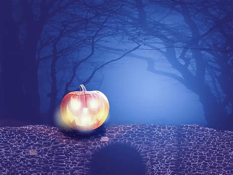 Jack O Lantern On Concrete Bridge During Nighttime Illustration