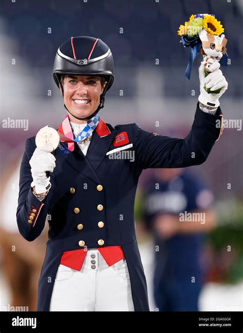 Great Britains Charlotte Dujardin Celebrates Winning Bronze In The Grand Prix Freestyle