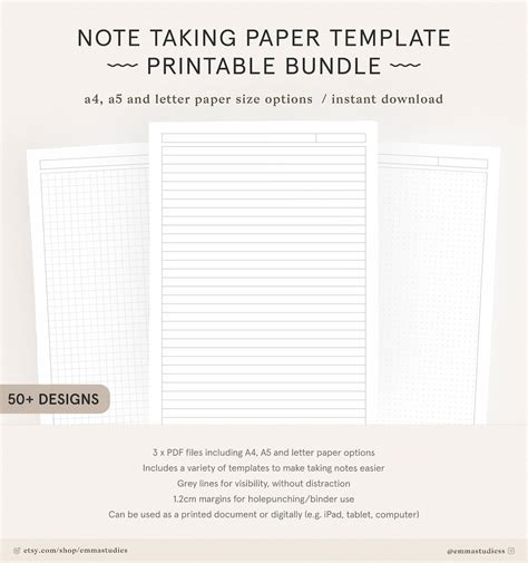 Student Note Taking Template Printable Pack A4 A5 And Etsy