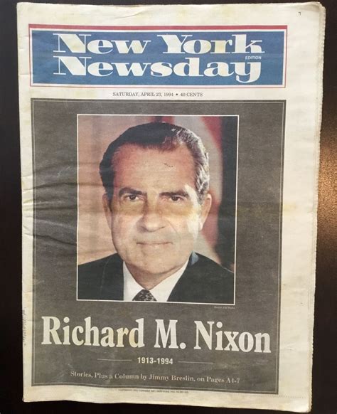 Newsday Nixon Dies April 23 1994 Complete Newspaper Newspaper Front