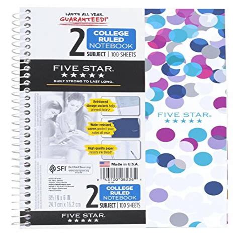 Five Star Spiral Notebook 2 Subject College Ruled Paper 100 Sheets