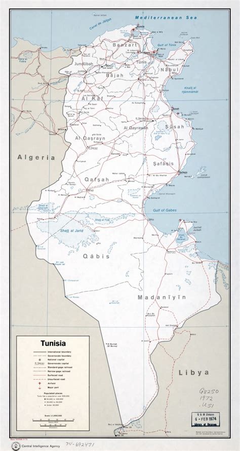 Large Scale Political And Administrative Map Of Tunisia With Roads