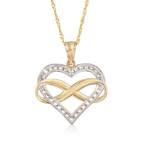 14kt Two Tone Gold Diamond Cut Infinity Heart Pendant Necklace Ross