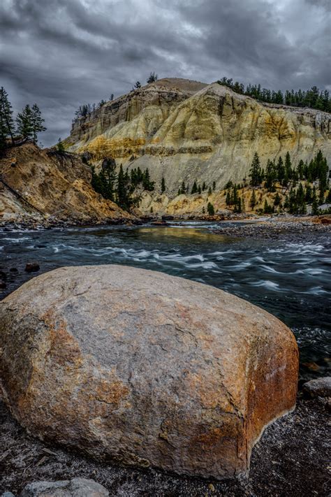 Yellowstone River Cliffs And Boulder Yellowstone National Park