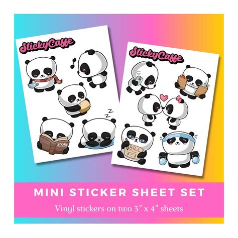 Cute Kawaii Pandas Sticker Sheets Set Mini Size Etsy